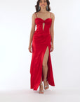 "Raya" Satin Illusion Glam Floor Length Dress
