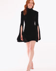"Elizabeth" Velvet High Neck Flowy Bell Long Sleeve Short Dress