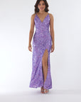 "Lulu" V-Neck Sequin Pattern Floor Length Dress