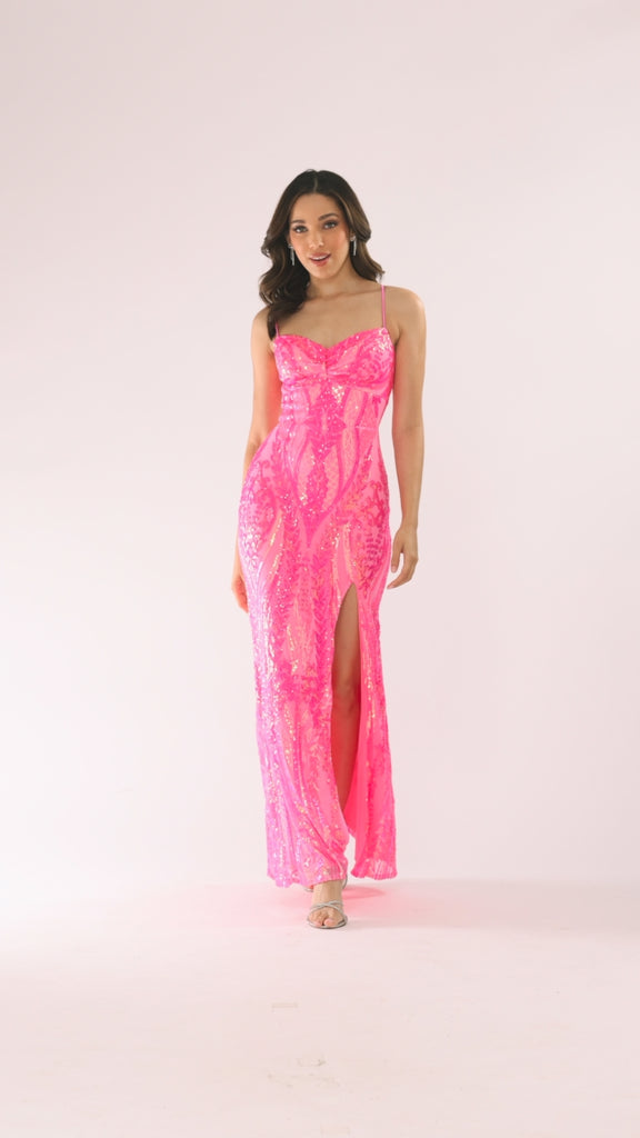 Blondie Nites "Elena" Sequin Pattern Cross Back Floor Length Dress