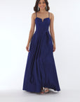 "Aimee" Lamour Satin Applique Lace-Up Floor Length Dress
