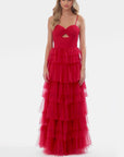 "Tyler" Long Mesh Tiered Spaghetti Strap Gown