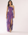 "Terri" Long Placement Sequin One Shoulder Dress