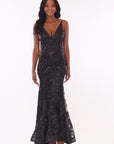 "Zoey" Glitter V-Neck Floor Length Dress