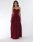 "Felicity" Satin Drape Neck Applique Floor Length Dress