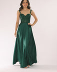 "Janelle" Satin and Sequin A-Line Floor Length Dress