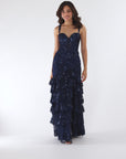 "Tinsley" Sequin and Lace Tiered Floor Length Dress