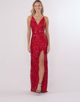 "Lulu" V-Neck Sequin Pattern Floor Length Dress