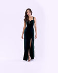 "Astor" Embellished Velvet Floor Length Dress
