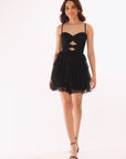 "Ollie" Mesh Tiered Cutout Bodice Sweetheart Neck Short Dress