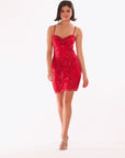 "Maxine" Glitter Mesh Spaghetti Strap Short Dress