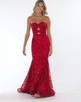 "Blake" Glitter Mesh Strapless Cutout Floor Length Dress