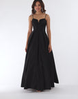 "Kaylin" Satin Spaghetti Strap V-Neck Floor Length Dress