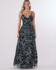 "Nyrene" Caviar Glitter Tieback Floor Length Dress