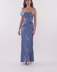 "Hadley" Satin Off The Shoulder Floor Length Dress