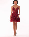 "Ava" Short Glitter Illusion Lace Up Dress