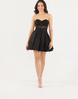 "Callie" Short Strapless Lace Lamour Satin Party Dress