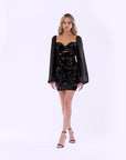 "Gracie" Long Mesh Sleeve Short Sequin Dress