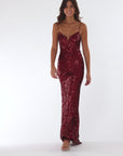 "Leona" Sequin Spaghetti Strap Floor Length Dress