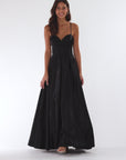 "Leah" Satin Stone Cowl Neck Floor Length Gown