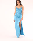 Blondie Nites "Vicky" Long Strapless Satin Dress