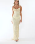 "Ramona" Sequin Draped Neck Floor Length Dresses
