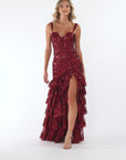 "Tinsley" Sequin and Lace Tiered Floor Length Dress