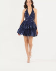"Jacey" Mesh Sequin Embellished Halter Neck Short Dress