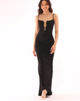 "Lola" Scuba Crepe Deep V-Neck Sleeveless Floor Length Dress