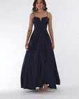 "Kaylin" Satin Spaghetti Strap V-Neck Floor Length Dress