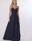"Leah" Satin Stone Cowl Neck Floor Length Gown