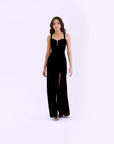 "Astor" Embellished Velvet Floor Length Dress