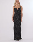 "Roxanna" Sequin Rose Pattern Floor Length Dress