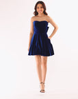 "Lisa" Velvet Strapless Bow Back Short Dress
