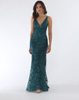 "Zoey" Glitter V-Neck Floor Length Dress