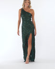 Blondie Nites "Lyra" Sequin Rose Pattern One Shoulder Floor Length Dress
