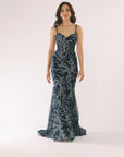 "Tyla" Caviar Glitter Floor Length Dress