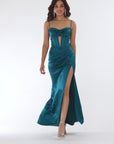 "Jane" Long Satin Cutout Corset Dress