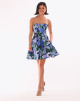 Blondie Nites "Aliyah" Satin Strapless Floral Print Short Dress