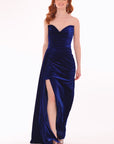 Blondie Nites "Angela" Velvet Strapless Draped Skirt Floor Length Dress