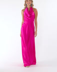 "Annalise" Satin Halter Drape Floor Length Dress