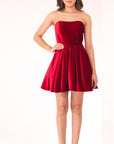 "Lisa" Velvet Strapless Bow Back Short Dress
