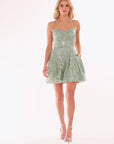 "Nelly" Glitter Mesh Tieback Spaghetti Strap Short Dress