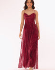 "Rory" Glitter Mesh Draped Sweetheart Neckline Floor Length Dress