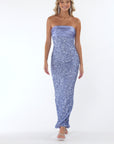 "Logan" Sequin Strapless Satin Floor Length Dress