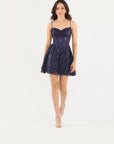 "Nadine" Short Pinch Neck Glitter Party Dress