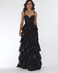 "Connie" Sequin Mesh Tiered Floor Length Dress