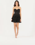 "Thalea" Short Satin Strapless Tiered Chiffon Dress