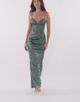 "Ashley" Satin Illusion Corset Floor Length Dress