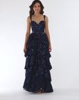 "Connie" Sequin Mesh Tiered Floor Length Dress